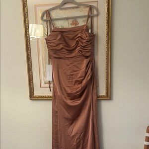 Azazie desi stretch satin dress us 8  bronze